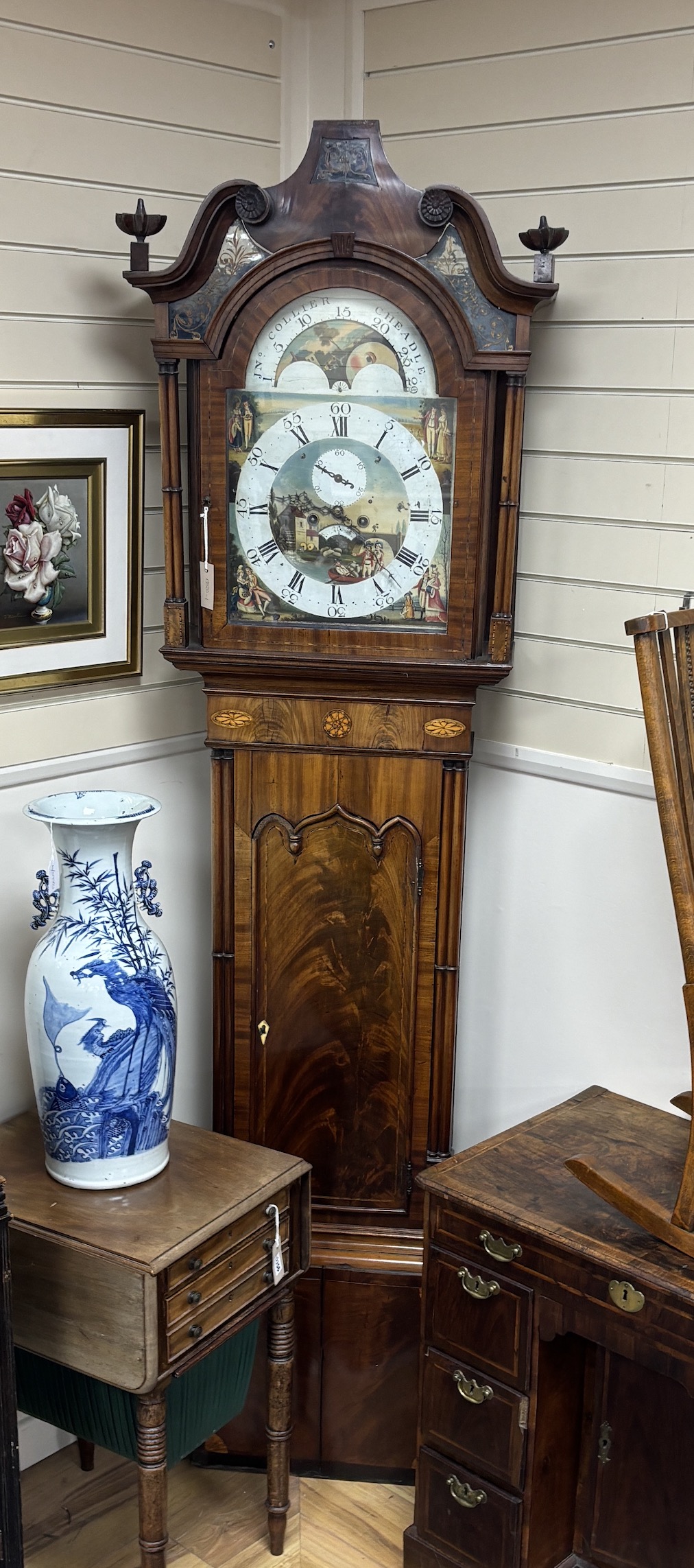 A Victorian North Country mahogany eight day longcase clock, the painted dial marked Collier, Cheadle, height 230cm